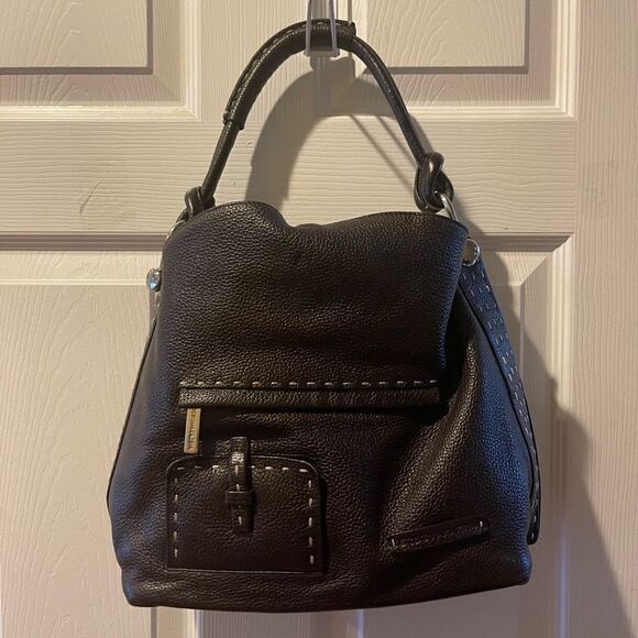 BCBGMAXAZRIA Hobo Leather dark Brown Bag Stitching accent,silver tone hardwares - Picture 4 of 16